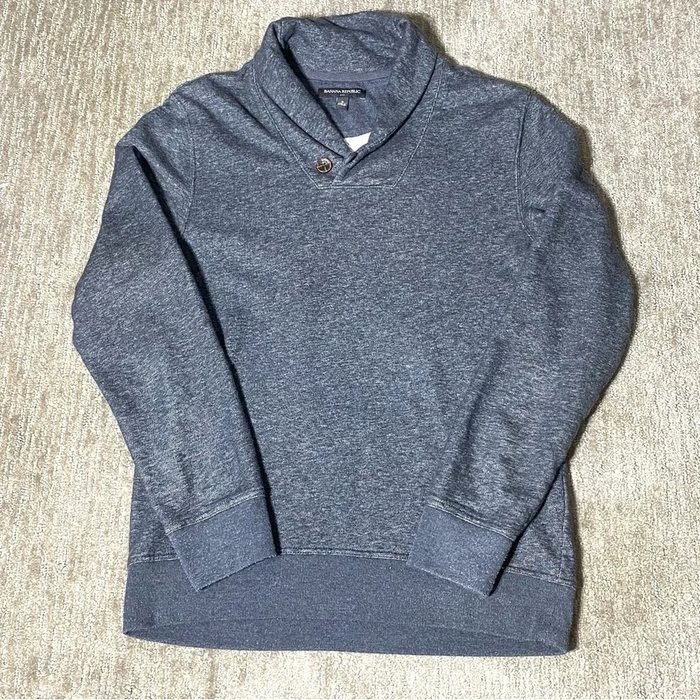 Banana Republic Shawl Collar Sweater Men's S Gray Warm Cotton Casual Pullover